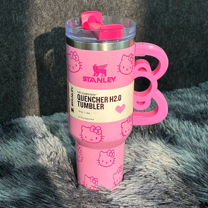 40oz Pink Bow-shaped handle Kitty Tumbler