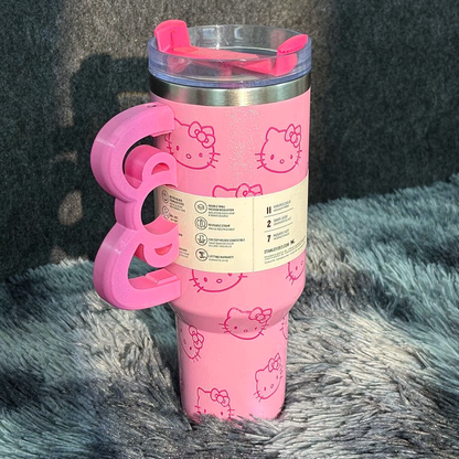 40oz Pink Bow-shaped handle Kitty Tumbler