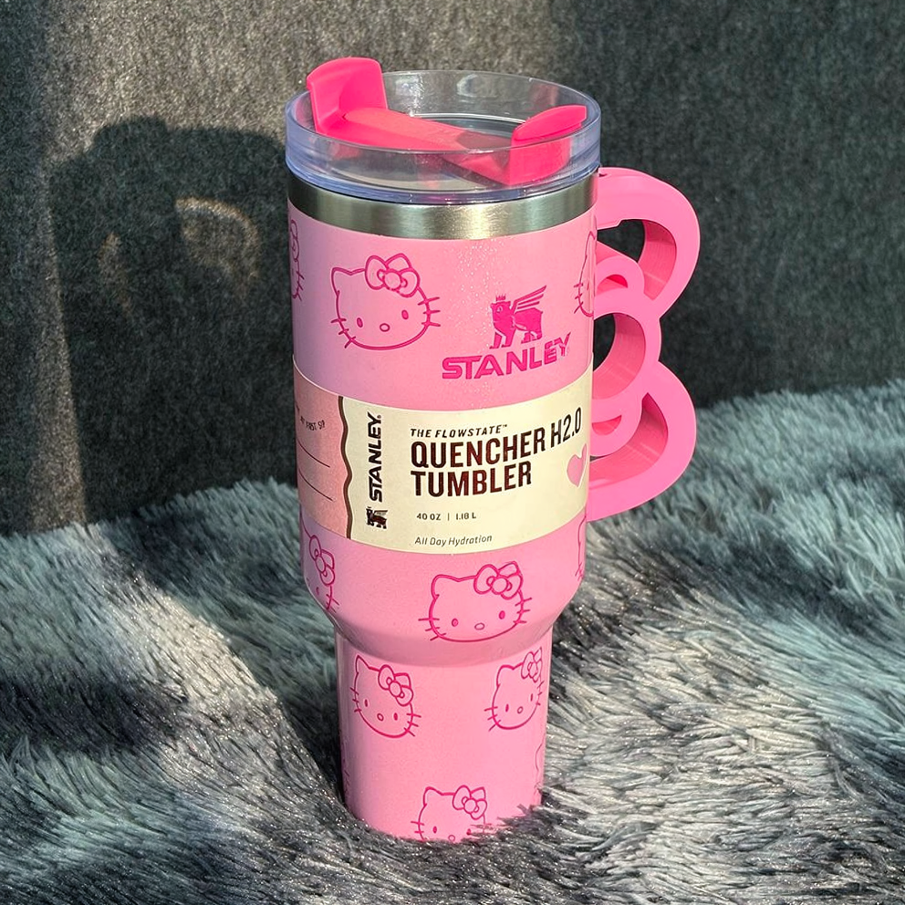 40oz Pink Bow-shaped handle Kitty Tumbler