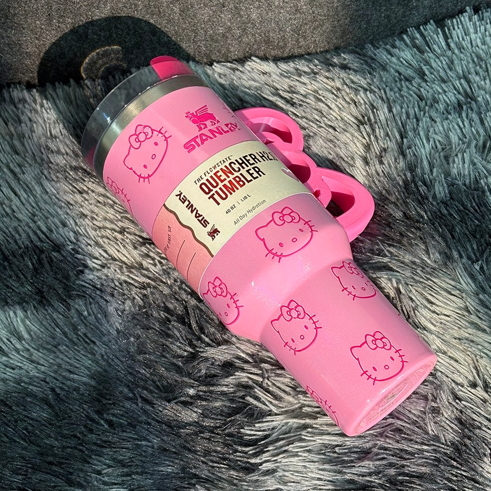 40oz Pink Bow-shaped handle Kitty Tumbler