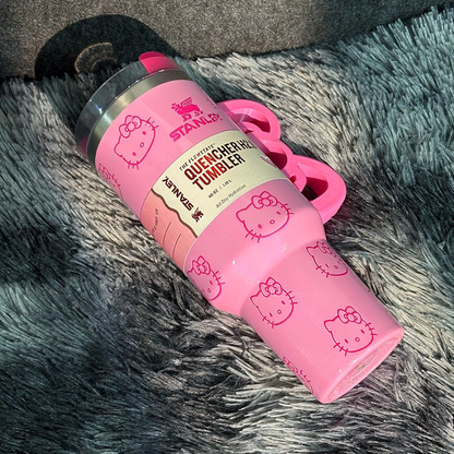 40oz Pink Bow-shaped handle Kitty Tumbler