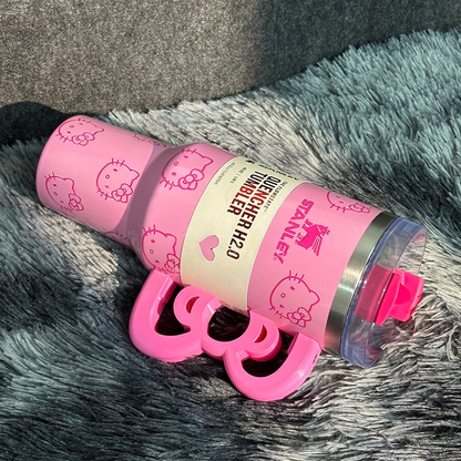 40oz Pink Bow-shaped handle Kitty Tumbler